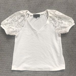 Anthropologie White Top with Lace Sleeves